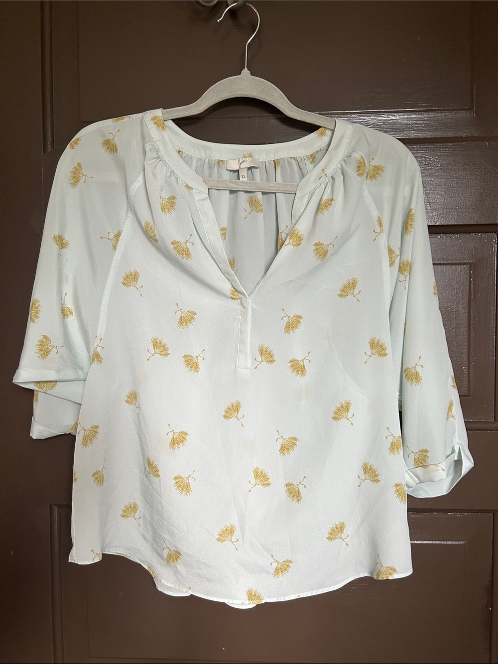 Joie Pale Blue Tunic with Gold Floral Motif; XS